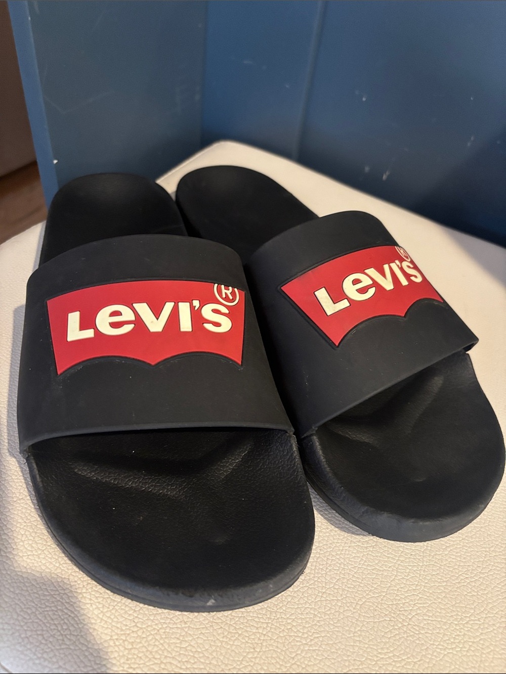 Men’s Levi's Black Slide Sandals with Red Logo
